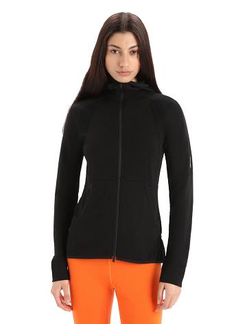 Black Icebreaker ZoneKnit™ Merino Long Sleeve Zip Women's Hoodie | AU 1674YXFU